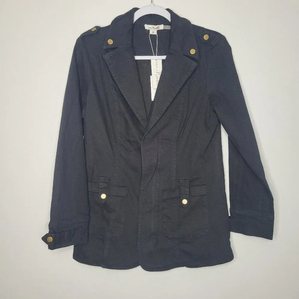 Simply Noelle black zip front pockets classic fall cotton timeless jacket xs NWT